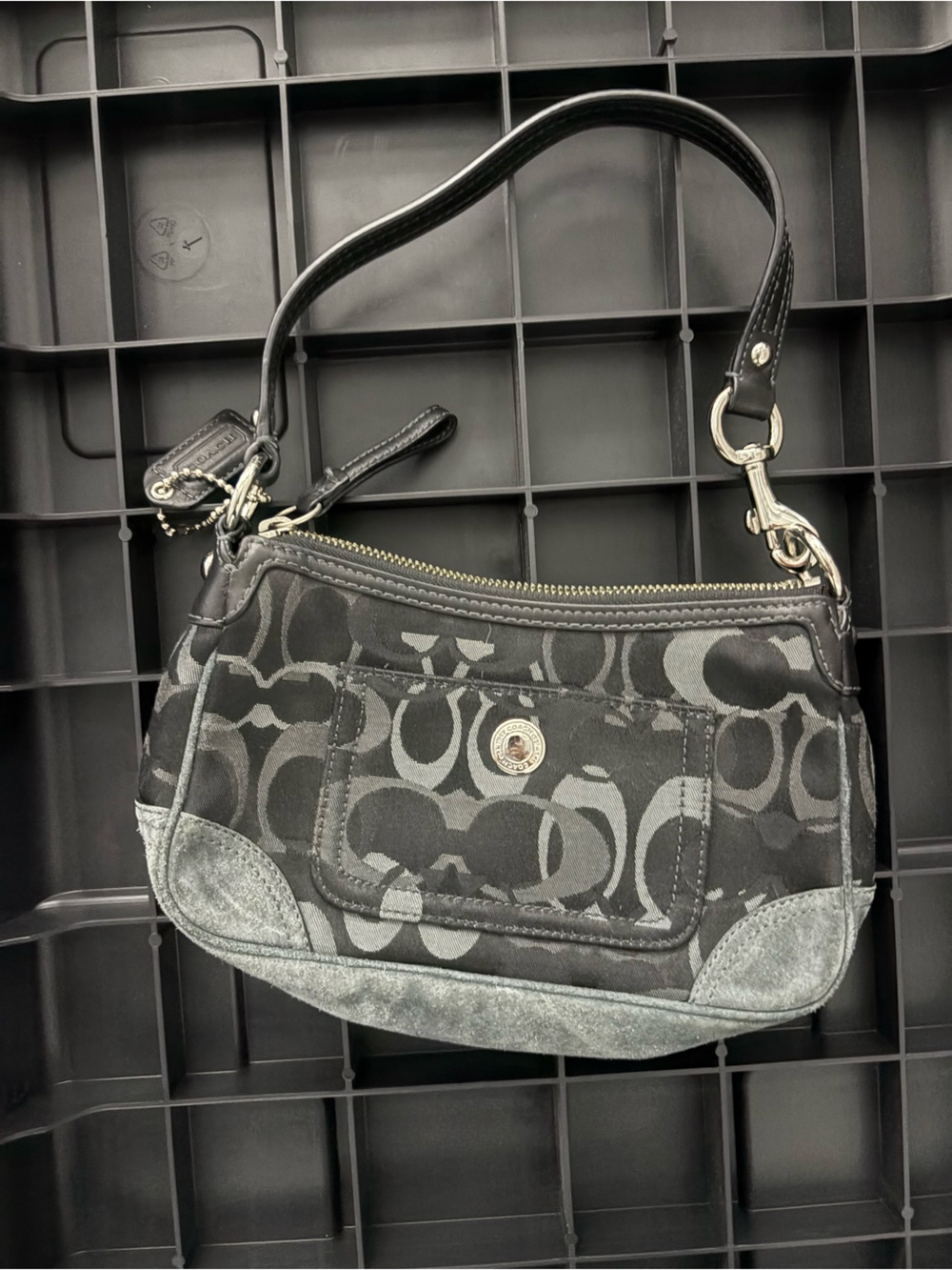 Coach Gray and Black Signature Suede & Canvas small purse